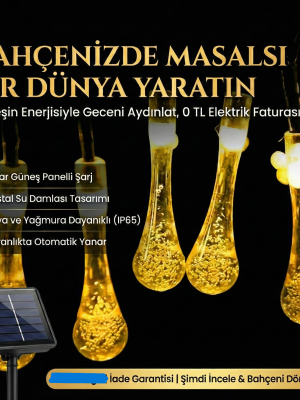 10 Led 2 Metre Sarı Kristal Su Damlası Güneş Enerjili Led Işık Solar Bahçe Ağaç Lamba Aydınlatması 10 Led 2 Metre Sarı Kristal Su Damlası Güneş Enerjili Led Işık Solar Bahçe Ağaç Lamba Aydınlatması