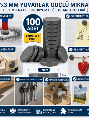 100 Adet Mıknatıs 17x3 mm Yuvarlak Güçlü Mıknatıs Disk Mıknatıs