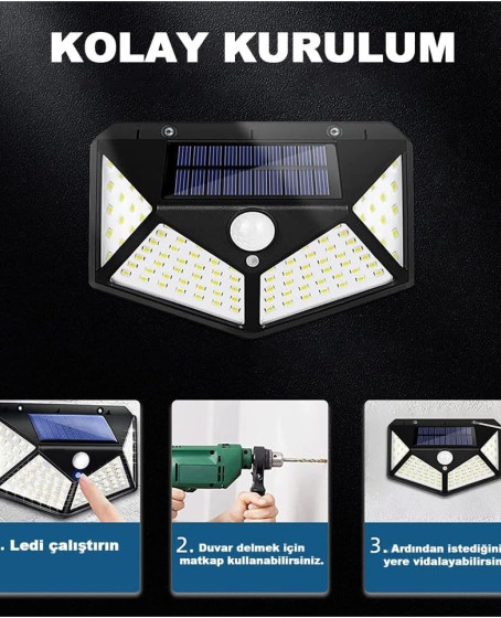 100 Led DIŞ Mekan Solar Aydınlatma Fotoselli Solar Lamba Hareket Sensörlü 100 Led DIŞ Mekan Solar Aydınlatma Fotoselli Solar Lamba Hareket Sensörlü