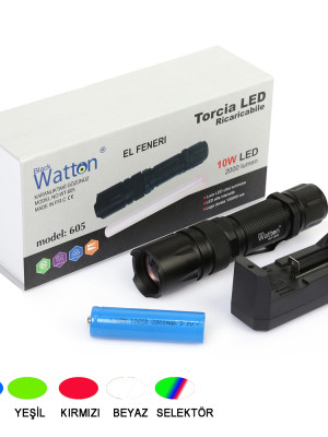 10W 2000 Lümen 4 Renk Güçlü EL Feneri Wt-605