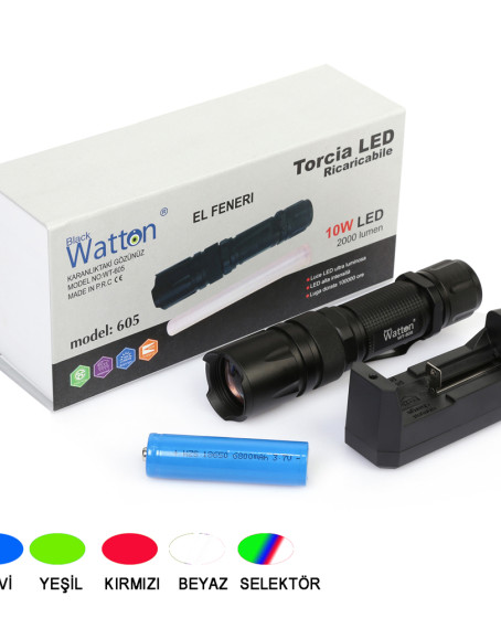 10W 2000 Lümen 4 Renk Güçlü EL Feneri Wt-605 10W 2000 Lümen 4 Renk Güçlü EL Feneri Wt-605