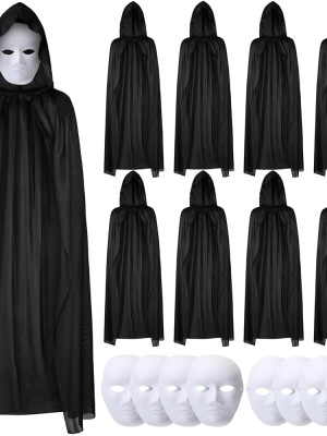 120 cm Siyah Kapüşonlu Pelerin ve Boyanabilir Karton Maske 8’li Set