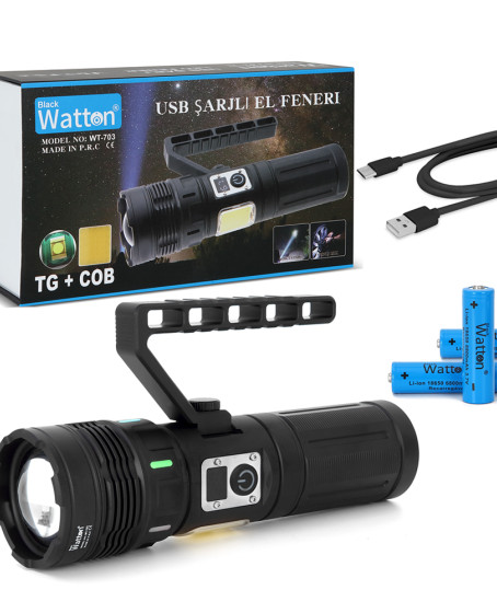 15.000 Lümen TG + COB LED Şarjlı El Feneri WT-703