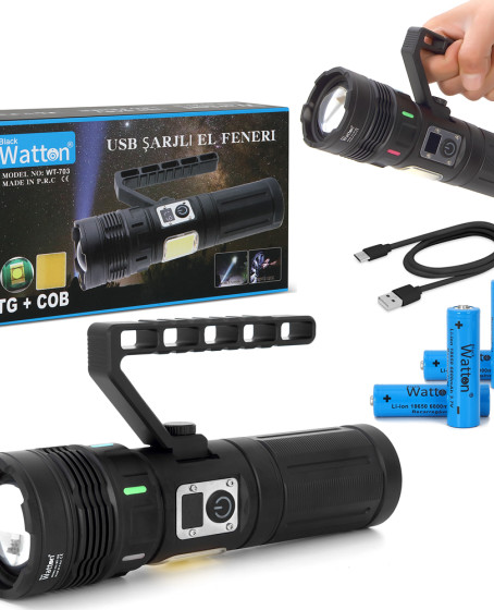 15.000 Lümen TG + COB LED Şarjlı El Feneri WT-703