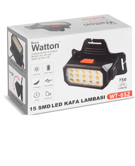 15 LEDLİ SARI / BEYAZ ŞARJLI KAFA LAMBASI WATTON WT-652 15 LEDLİ SARI / BEYAZ ŞARJLI KAFA LAMBASI WATTON WT-652
