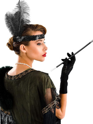 1920'ler Gatsby Aksesuar Seti – Siyah Charleston Saç Bandı & Sigaralık 1920'ler Gatsby Aksesuar Seti – Siyah Charleston Saç Bandı & Sigaralık