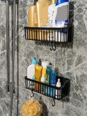 2 Li Plastik Yapışkanlı Askılı Mutfak- Banyo Rafı Düzenleyici Duş Şampuanlık