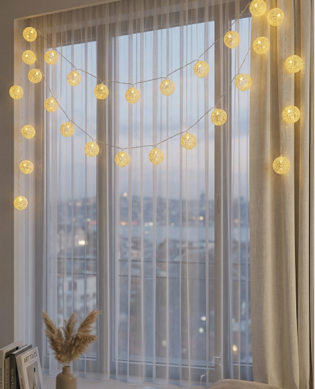 2 Metre 10’lu Top LED Işık - Pilli Gün Işığı Dekoratif Aydınlatma