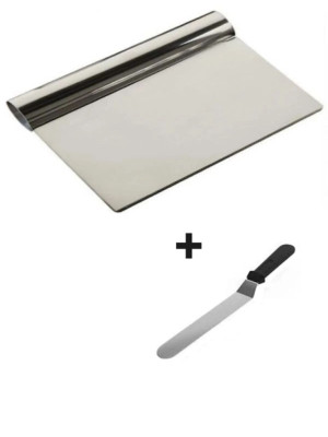2li Set Hamur Şekillendirici Eğik Pasta Spatulası +Metal Hamur Kesici Kazıyıcı Spatula