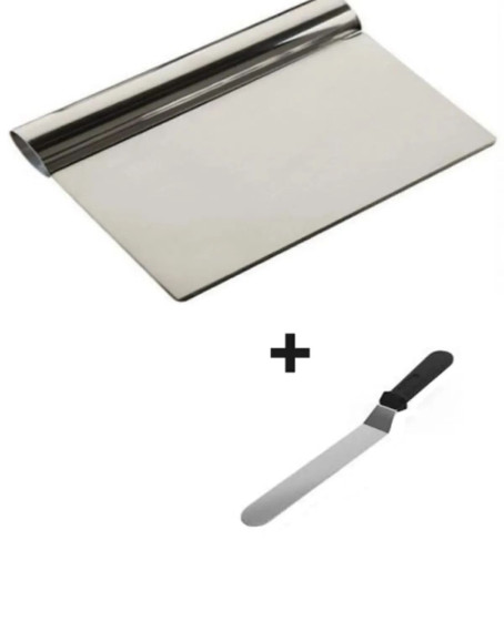 2li Set Hamur Şekillendirici Eğik Pasta Spatulası +Metal Hamur Kesici Kazıyıcı Spatula