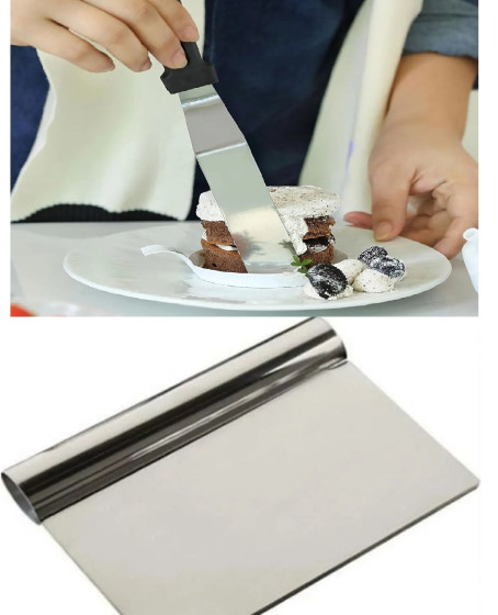 2li Set Hamur Şekillendirici Eğik Pasta Spatulası +Metal Hamur Kesici Kazıyıcı Spatula