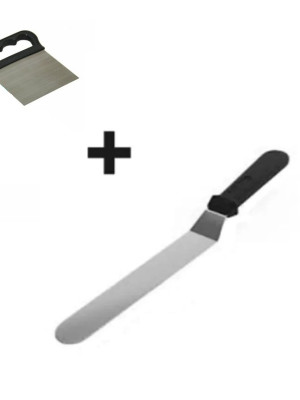 2li Set Hamur Şekillendirici Eğik Pasta Spatulası ve Metal Hamur Kesici Kazıyıcı Spatula