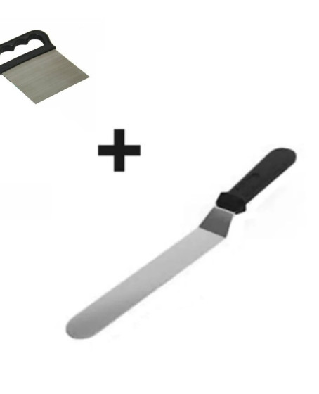 2li Set Hamur Şekillendirici Eğik Pasta Spatulası ve Metal Hamur Kesici Kazıyıcı Spatula