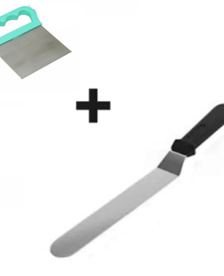 2li Set Hamur Şekillendirici Eğik Pasta Spatulası ve Metal Hamur Kesici Kazıyıcı Spatula