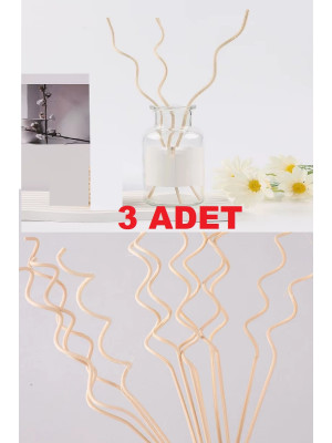 3 Adet Dalgalı Model Aromaterapi Dağıtıcı Rattan Sopa- Ev Dekor Şişe - Koku Yağı Ahşap Difüzör Çubuk
