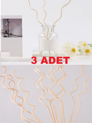 3 Adet Dalgalı Model Aromaterapi Dağıtıcı Rattan Sopa- Ev Dekor Şişe - Koku Yağı Ahşap Difüzör Çubuk