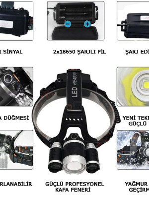 3 Başlıklı Şarjlı Kafa Feneri Wt-256
