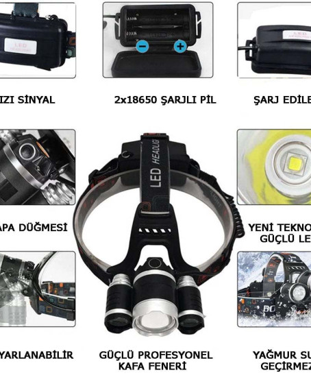3 Başlıklı Şarjlı Kafa Feneri Wt-256 3 Başlıklı Şarjlı Kafa Feneri Wt-256