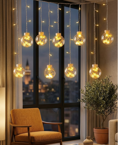 3 Metre 10 Toplu Perde LED Işık - Gün Işığı Şeffaf Dekoratif Aydınlatma - 8 Fonksiyonlu Led 3 Metre 10 Toplu Perde LED Işık - Gün Işığı Şeffaf Dekoratif Aydınlatma - 8 Fonksiyonlu Led