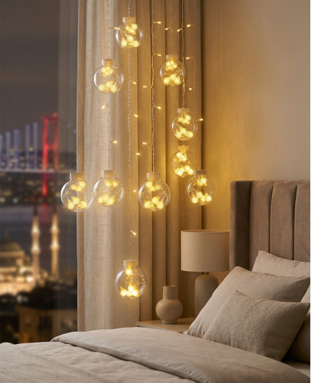 3 Metre 10 Toplu Perde LED Işık - Gün Işığı Şeffaf Dekoratif Aydınlatma - 8 Fonksiyonlu Led 3 Metre 10 Toplu Perde LED Işık - Gün Işığı Şeffaf Dekoratif Aydınlatma - 8 Fonksiyonlu Led