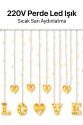 3 Metre Perde Led Işık - 8 Modlu Kalp ve LOVE Figürlü Dekoratif Animasyonlu Led