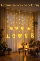 3 Metre Perde Led Işık - 8 Modlu Kalp ve LOVE Figürlü Dekoratif Animasyonlu Led