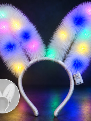 3 Modlu LED Işıklı Peluş Tavşan Kulağı Beyaz Renk 3 Modlu LED Işıklı Peluş Tavşan Kulağı Beyaz Renk