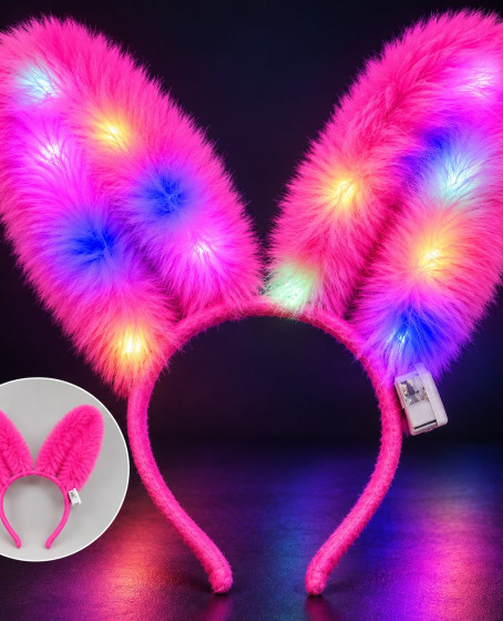 3 Modlu LED Işıklı Peluş Tavşan Kulağı Fuşya Renk