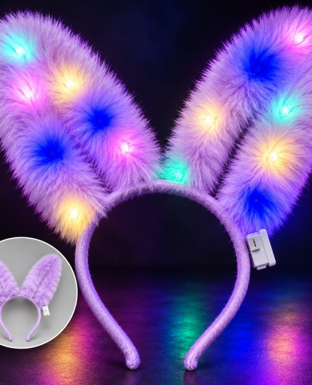 3 Modlu LED Işıklı Peluş Tavşan Kulağı Lila Renk