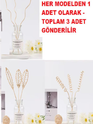 3 Tek Adet 3 Model Aromaterapi Koku Dağıtıcı Rattan Şişe Ahşap Difüzör Çubuk (Spiral-Yaprak-Dalgalı)