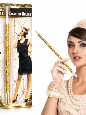 30 cm Altın Gold Payetli Sigara Tutacağı – 1920’ler Gatsby Parti Aksesuarı