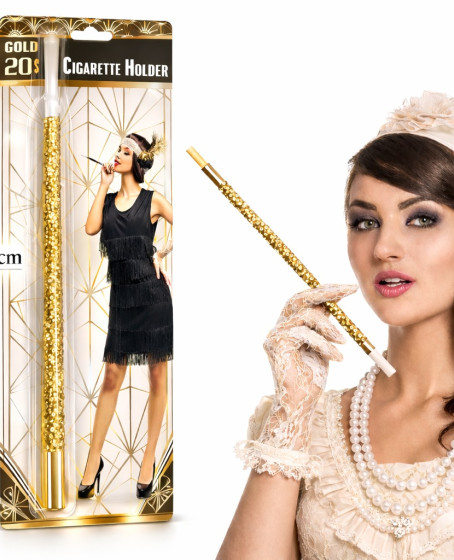 30 cm Altın Gold Payetli Sigara Tutacağı – 1920’ler Gatsby Parti Aksesuarı