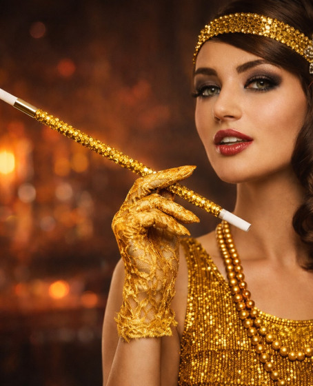 30 cm Altın Gold Payetli Sigara Tutacağı – 1920’ler Gatsby Parti Aksesuarı