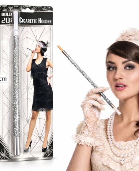30 cm Gümüş Payetli Sigara Tutacağı – 1920’ler Gatsby Parti Aksesuarı 30 cm Gümüş Payetli Sigara Tutacağı – 1920’ler Gatsby Parti Aksesuarı