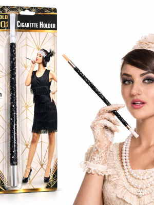 30 cm Siyah Payetli Sigara Tutacağı – 1920’ler Gatsby Parti Aksesuarı
