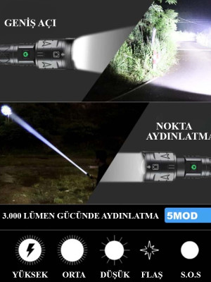 3000 Lümen Güçlü El Feneri Wt-604