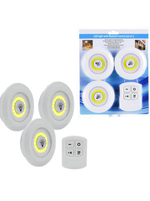 3lü Uzaktan Kumandalı Yapışkanlı Kablosuz Led Spot Lambalar