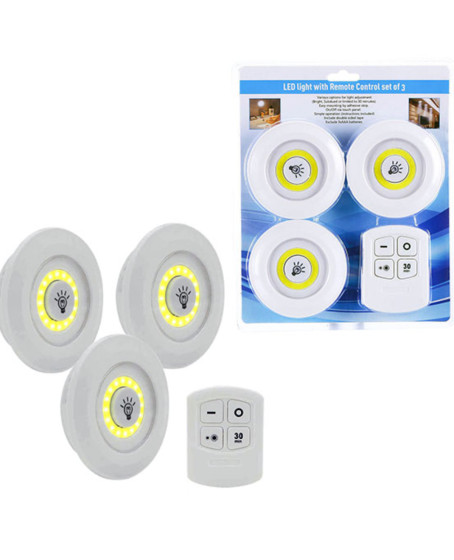 3lü Uzaktan Kumandalı Yapışkanlı Kablosuz Led Spot Lambalar