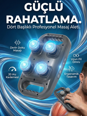 4 Başlıklı Masaj Tabancası - Ergonomik Derin Doku Sırt ve Boyun Masaj Aleti Ağrı ve Sızı Giderici