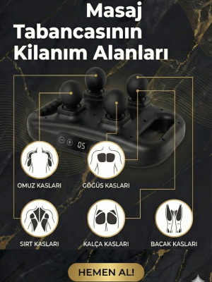 4 Başlıklı Masaj Tabancası - Ergonomik Derin Doku Sırt ve Boyun Masaj Aleti Ağrı ve Sızı Giderici
