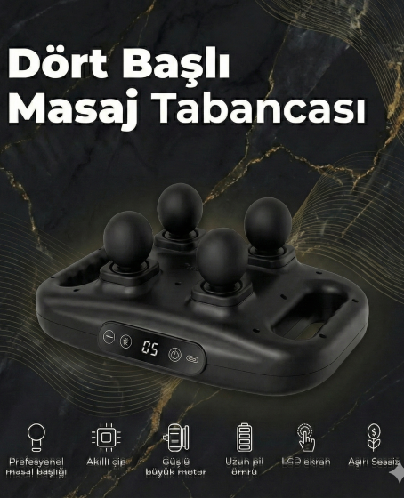 4 Başlıklı Masaj Tabancası - Ergonomik Derin Doku Sırt ve Boyun Masaj Aleti Ağrı ve Sızı Giderici 4 Başlıklı Masaj Tabancası - Ergonomik Derin Doku Sırt ve Boyun Masaj Aleti Ağrı ve Sızı Giderici