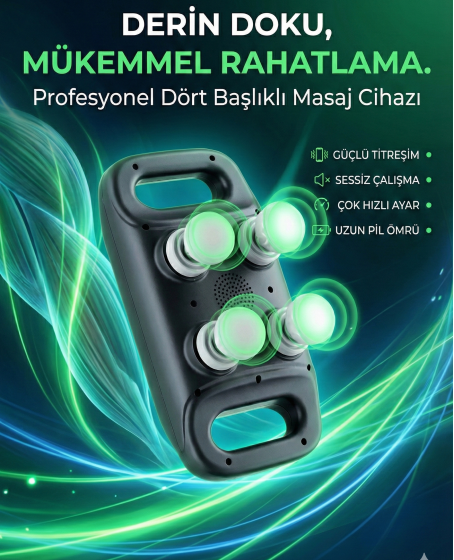 4 Başlıklı Masaj Tabancası - Ergonomik Derin Doku Sırt ve Boyun Masaj Aleti Ağrı ve Sızı Giderici 4 Başlıklı Masaj Tabancası - Ergonomik Derin Doku Sırt ve Boyun Masaj Aleti Ağrı ve Sızı Giderici