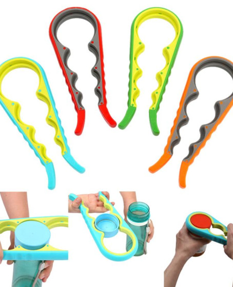 4 Fonksiyonlu Plastik -Silikon Şişe Kavanoz Kapağı Açma Aparatı