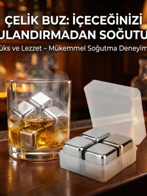 4'lü Çelik Metal Kaplama Viski Taşı Soğutma Buz Küpü