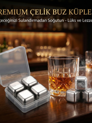 4'lü Çelik Metal Kaplama Viski Taşı Soğutma Buz Küpü 4'lü Çelik Metal Kaplama Viski Taşı Soğutma Buz Küpü