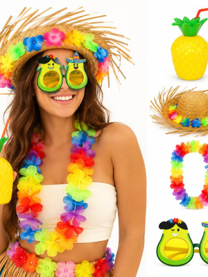 4 Parça Hawaii Parti Seti Ananas Bardak Hasır Şapka Avokado Gözlük Çiçek Kolye 4 Parça Hawaii Parti Seti Ananas Bardak Hasır Şapka Avokado Gözlük Çiçek Kolye