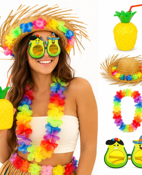 4 Parça Hawaii Parti Seti Ananas Bardak Hasır Şapka Avokado Gözlük Çiçek Kolye 4 Parça Hawaii Parti Seti Ananas Bardak Hasır Şapka Avokado Gözlük Çiçek Kolye