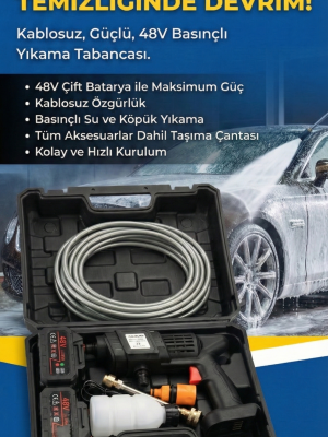 48V Şarjlı Çift Bataryalı Taşınabilir Basınçlı Oto Yıkama Bahçe Sulama Tabancası