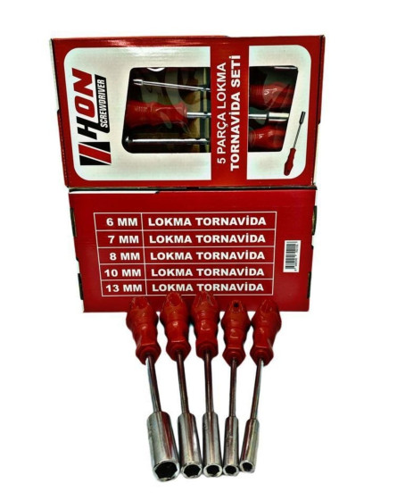 5 Adet Lokma Anahtar Tornavida 6/7/8/10/13/mm Metal Altıgen