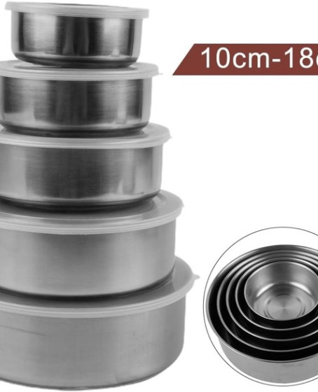 5'li Paslanmaz Çelik Saklama Kabı Seti - İç İçe Geçebilir Taze Tutma Kutusu (10-18 cm) 5'li Paslanmaz Çelik Saklama Kabı Seti - İç İçe Geçebilir Taze Tutma Kutusu (10-18 cm)